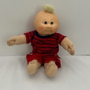 Vintage 1984 Coleco Cabbage Patch Kid Boy Doll Red‎ Striped Shirt Blonde Hair